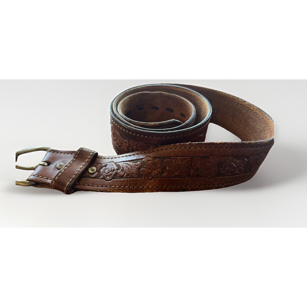 VTG Hand Tooled Leather Disney Belt Mickey Pinocchio Donald Duck